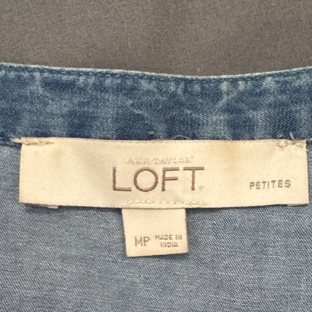 LOFT Indigo Chambray Midi Dress with Tassel Accents - Picture 2 of 2